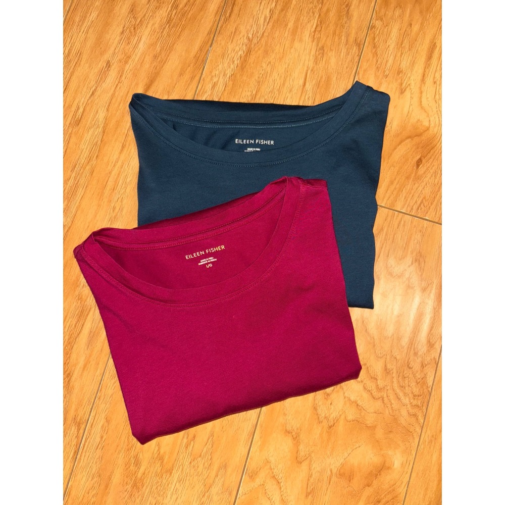 Eileen Fisher Set of 2 Organic Pima Cotton Jersey Long Sleeve Size Large Modest